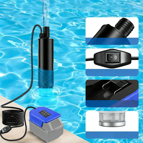 Rugged 500 GPH Submersible Sump Pump Crushes Standing Water in Pools Ponds and Basements with High Performance Drainage and an Extended Power Cord designed for Quick Setup and Breezy Operation to Get Your Space Dry in Zero Time, shown in a pool.
