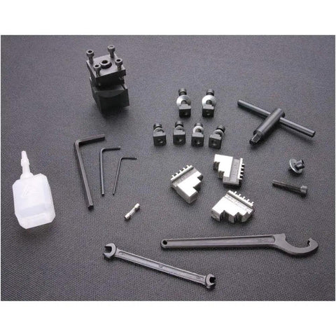 6 By 10 Inch Mini Metal Lathe Runs Smooth As Silk Precision Threading accessories including tool holder, inserts, hex keys, and lubricant.