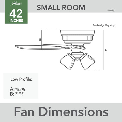 Diagram of 42 Inch Indoor Ceiling Fan With LED Lights And Pull Chain Low Profile Flush Mount Ultra Quiet 5 Blade Ceiling Fan dimensions