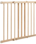 Walk-Through Top Of Stairs Baby Gate In Natural Wood With Four Point Mount, One Hand Release, Dual-Direction Swing, Latch Closure