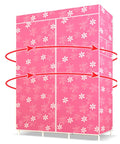 Solid Portable Closet Organizer With Heavy Duty Fabric Zipper Cover in pink flower design, roomy for dorm or apartment use.