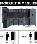 Dimensions of Tough As Nails 16 Piece Metal Garage Cabinet Collection with height, width, and depth measurements.