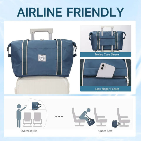 Travel Duffle Bag For Everyday Getaways Foldable Waterproof Weekender Carry On With Wet Compartment And Detachable Shoulder Strap