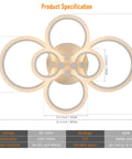 Dimmable LED Ceiling Light With Dope 6 Ring Flower Design, 31.4 Inch Flush Mount Chandelier, front view, specification details