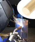Welder using a torch with inset of 2 Pack Three Quarters Inch Brass Rods, 11.81 Inch Length, Solid Lathe Bar Brass Stock For Crafts