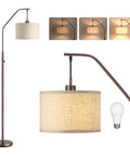 Bronze Arched Floor Lamp With Hanging Lampshade, Tall Arc Lamp for Living Room, Simple Farmhouse Design with LED bulb