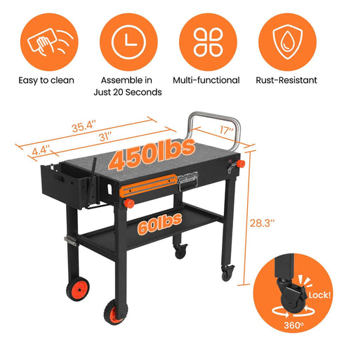 Folding Grill Table For 17 Inch And 22 Inch Griddles, Tailgate Ready Portable Grill Cart With Wheels, 20 Second Tool Free Setup