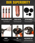 Components of 55-In-1 Bearing Puller Set For Auto, Bike, And Industrial Repair including springs, screw ejector, gaskets, handle, and tray.