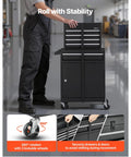 Rolling Tool Chest And Cabinet Set 2 In 1 Design With Five Drawers And Detachable Top Tool Box in a workshop setting