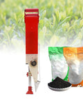Easy To Use Adjustable Fertilizer Spreader Tool For Gardens And Lawns shown with bags of fertilizer and granules