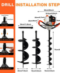 Powerful 52cc Gas Powered Auger Post Hole Digger With 4 Inch 6 Inch And 8 Inch Drill Bits installation guide and dimensions