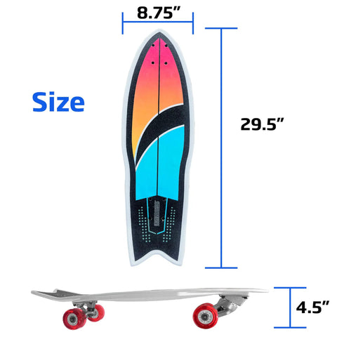 Kids Surfskate Board With Front Caster Trucks For Easy Turns And Big Pumping Power Heavy Duty Rear Trucks 31 Inch Long