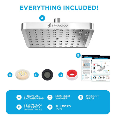 Everything included with the High Pressure Rain Shower Head Upgrade to Boost Your Shower Game, Easy Tool Free Install.