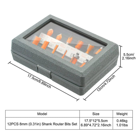 12-Piece Router Bit Set For Woodworking Projects With Durable Alloy Cutting Edges, Carbon Steel Shafts, And A Handy Carrying Case