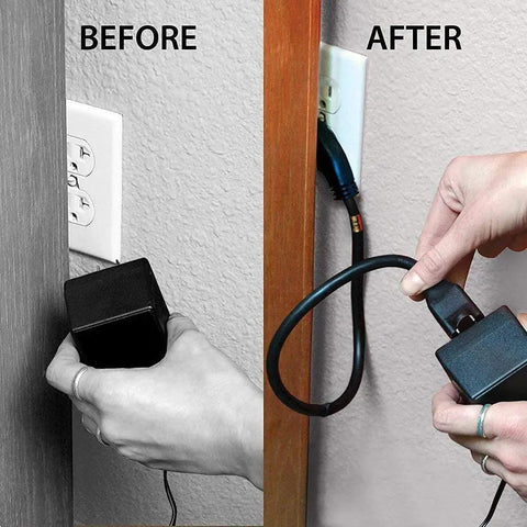 Before and after using 1875W 14 Gauge Flat Plug Extension Cord, 10 Ft, 15A Black, Pack of 2, UL Listed RoHS, space saving design
