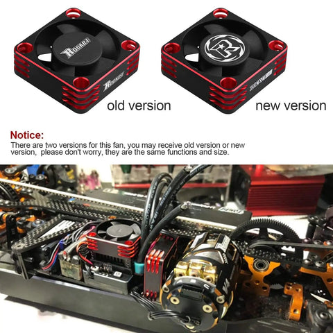 Heavy Duty 30mm RC Motor Cooling Fan With Heatsink, 28,000 RPM ESC Cooler For 540 550 Brushless Motors shown in two versions, black red