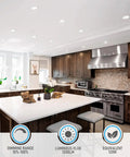 Kitchen with Eight Pack 6 Inch LED Recessed Retrofit Downlight Kit With 5CCT Color Temps 2700K 3000K 3500K 4000K 5000K Dimmable 1200 LM 15W