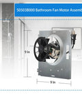 9x9 Inch Bathroom Exhaust Fan Motor Assembly Replacement With Copper Winding 50 CFM 2 Sone Compatible With 763RL 769RL Series