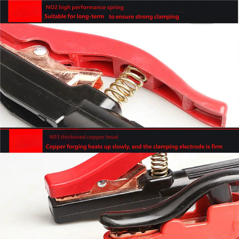 Close-up of Heavy Duty 300A Copper Welding Electrode Holder With PVC Rubber Insulation Handle, showing copper head and spring.
