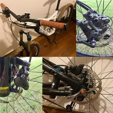 MT200 Hydraulic Brake Set For Mountain Bikes With Left Front 800mm And Right Rear 1500mm Cables Installed On Bicycle