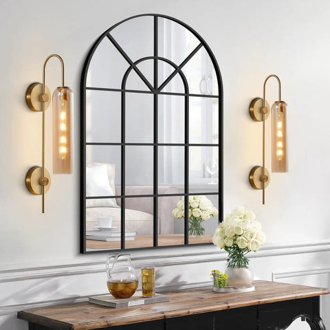 Amber Glass Wall Sconce With Brass Tube, 1 Light Modern Mid Century Vanity Fixture for bedroom, living room and bathroom next to mirror