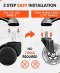 2 step installation of Set Of 5 3 Inch Office Chair Caster Wheels With Precision Ball Bearings And Polyurethane Coating