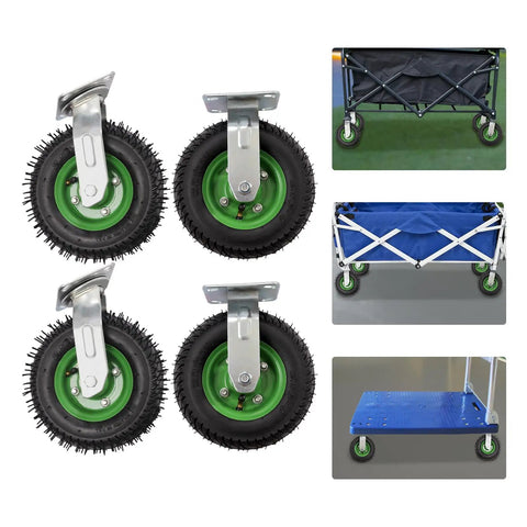 Heavy Duty Pneumatic Caster Wheels 8 Inch Air Tires, four rubber tires with galvanized steel brackets for carts and wagons.