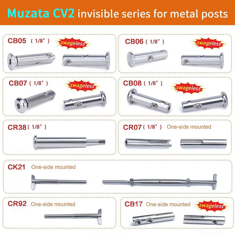 Completely Hidden One Eighth Inch Cable Railing Kit With Swageless Tensioners And Round Head Terminals for metal posts