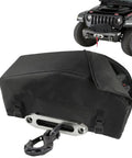 Heavy Duty 900D Waterproof Winch Cover With Top Zipper Fits 8000-13500 Lbs Electric Winches on a Jeep bumper.