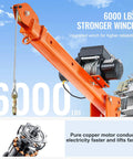 Electric Pickup Truck Crane With 6000 Lb Winch 12V Bed Mounted Folding Jib Hoist Steel Construction 360 Degree Swivel