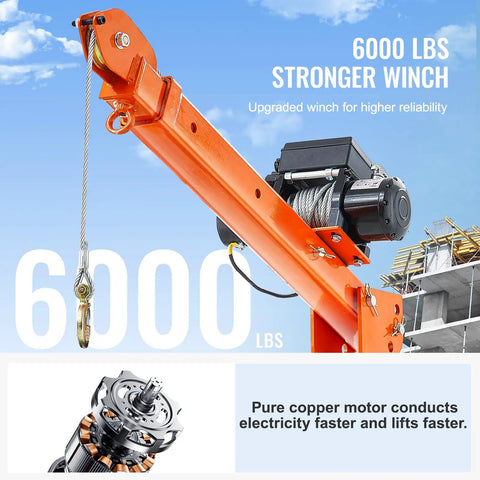 Electric Pickup Truck Crane With 6000 Lb Winch 12V Bed Mounted Folding Jib Hoist Steel Construction 360 Degree Swivel