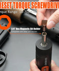 38 Piece Torque Screwdriver Set With 10-70 In-Lb Range, showing hex magnetic bit holder in use for DIY projects