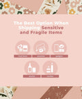 Premium Water Activated Packing Tape Straight Up For Sealing Corrugated Boxes And Gift Cartons With Rosy Floral Print Biodegradable Gummed Paper Shipping Rolls For Ecommerce Hustlers. Image showcasing shipping options for fragile items.