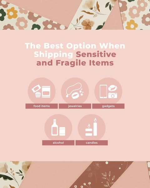 Premium Water Activated Packing Tape Straight Up For Sealing Corrugated Boxes And Gift Cartons With Rosy Floral Print Biodegradable Gummed Paper Shipping Rolls For Ecommerce Hustlers. Image showcasing shipping options for fragile items.