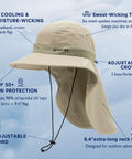 Cooling Sun Hat With Neck Flap For Men And Women, Breathable Wide Brim, UV Protection, Instant Cooling Tech, Khaki M/L size