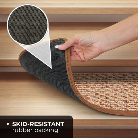 Set Of 15 Skid Resistant Carpet Stair Treads Praline Brown 8 Inch By 30 Inch Non Slip Step Covers showing rubber backing detail
