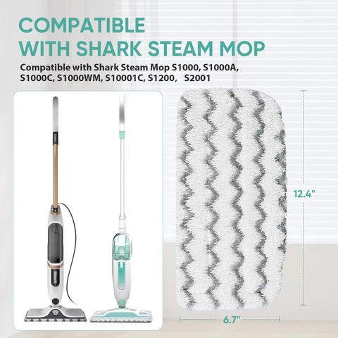 Six Pack Replacement Pads For Shark S1000 S1000A S1000WM S1200 And S2001 Steam Mop Models with dimensions shown