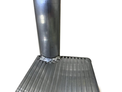 Five Step Flip Up Dock Ladder With Welded Aluminum Construction, 4 Inch Tread Depth, Rugged 665 Pound Capacity For Easy Water Access On Seawalls, Docks, And Boats. Close-up of welded aluminum tread and post.