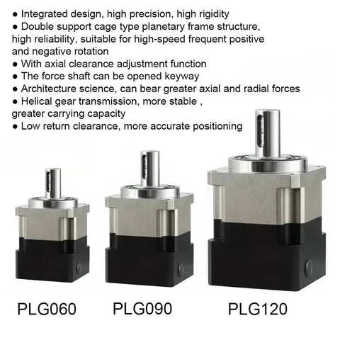 Heavy Duty Helical Gear Reducer Box For Nema Stepper Motors Matching 40 To 180 Mm Flange Servos With 35 Mm Input Shaft - PLG060, PLG090, PLG120 models