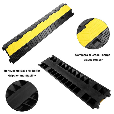 Three Pack Dual Channel Rubber Cable Protector Ramp for Driveways and Floors, two channel cover, heavy duty, rubber material, details