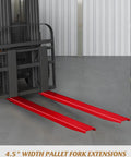 Kick Up Your Loading Game With Rock Solid Steel Forklift Fork Extensions 72 Inch Long with red extensions for 4.2 inch wide pallets.