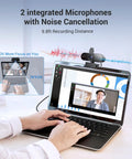 4K Webcam With PDAF Autofocus, Privacy Cover, Dual Mics installed on a laptop for video call, showing streaming quality and microphone range