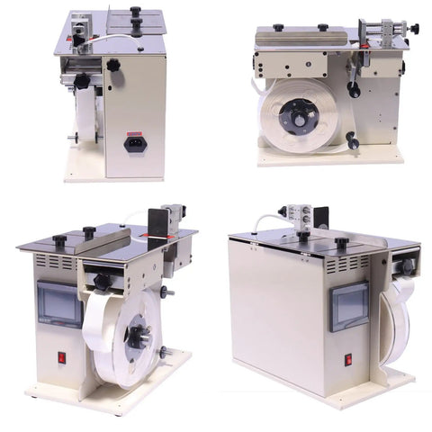 Durable Automatic Right Angle Labeling Machine For Semi-Auto Corner Stickers Precision Metal Device Speed 0-200mm Min side view with labeling roll.