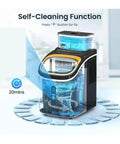 Hassle Free Countertop Ice Maker With 30 Lbs Daily Yield And Automatic Self Cleaning Plus 24 Hour Smart Timer For Crisp Cubes showing self-cleaning function.