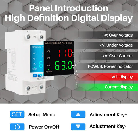 Heavy Duty Smart Circuit Breaker With Dual Led Display And Adjustable Voltage Regulator For Solar Rv Home Systems showing digital panel with voltage display.