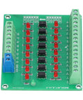 Top view of an Eight Channel Optocoupler Isolation Module for PLCs 24V Input to 3V3 and 5V Logic Level Shifter Optical Isolation Board