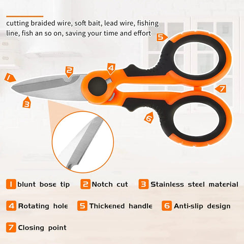 2 Pack 5.7 Inch Beefy Fishing Scissors Braided Line Cutters Heavy Duty 3Cr13 Steel Non Slip Serrated Edge Snips For Saltwater And Freshwater Braid Trimming Orange, orange handle and serrated blade