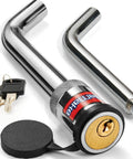 Beefed Up Heavy Duty Trailer Hitch Lock With Brass Core Pin One Half Inch And Five Eighths Inch Extra Long Three Inch And Three And A Half Inch For Class One To Five Tow Receivers Keeps Your Trailer Boat Or RV Secure, includes keys and dual pins