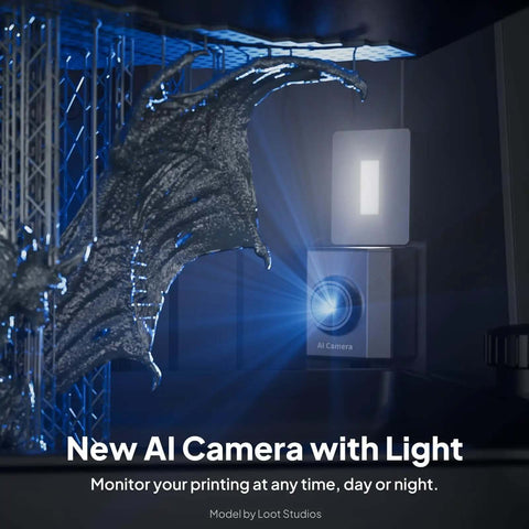 AI camera with light in 3D printer, showcasing enhanced printing monitoring capabilities.