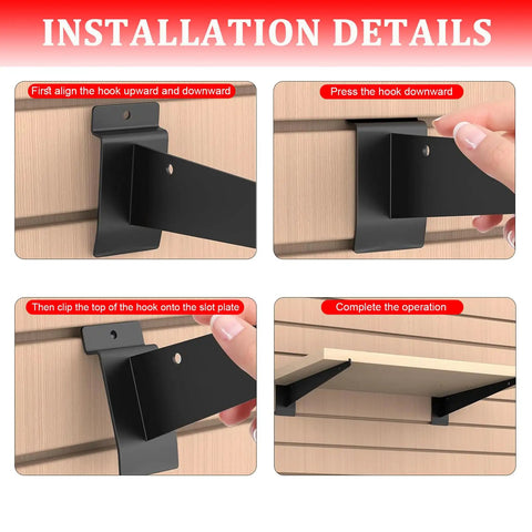 Heavy Duty Slatwall Knife Shelf Brackets 24 Pack 10 Inch Metal Shelf Brackets With Lip For Slatwall Panels installation guide